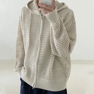 남성용 내구성 폴리에스터 섬유 재킷, 후드 힙합 카디건, 세련된 남성 겨울 재킷, 할로우 포함
