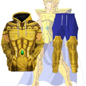 2025 인기 코스프레 애니메이션 Saint Seiya 프린트 후드 바지 세트 3D 스트리트 하라주쿠 트랙 슈트 세트 남성 스포츠 투피스 슈트