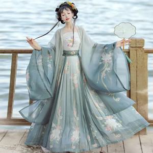 전통 여성 송나라 자수 인쇄 Hanfu 드레스 고대 중국 스타일 무대 의상 댄스 Hanfu 공주 의상