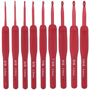 Fenrry 9PCS 빨간색 크로셰 뜨개질 후크 관절염이 있는 손을 위한 인체공학적 손잡이 초보자를 위한 매우 긴 뜨개질 바늘 및 크로셰 뜨개질 원사
