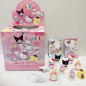 Sanrio 만화 지우개 고무 32pcs Kawaii 학생 문구 Kuromi 헬로 키티 3D 지우개 청소 도구 학교 어린이 선물