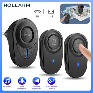 Hollarm 무선 초인종 세트 400M 원격 제어 방수 433MHz 무선 경보 스마트 홈 환영 도어 벨 차임 EU 미국 플러그