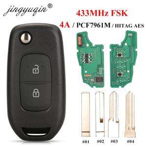 Jingyuqin 2 버튼 433MHz PCF7961M 4A 칩 플립 원격 키 Renault Dacia Logan 2 II 2018 2019 2020 FSK 자동차 키 Fob 제어