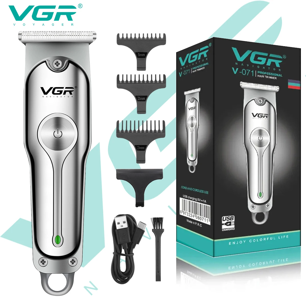VGR 071 전문 헤어 클리퍼, 충전식 헤어 커팅 머신, T-블레이드, 무선 휴대용 남성용 트리머