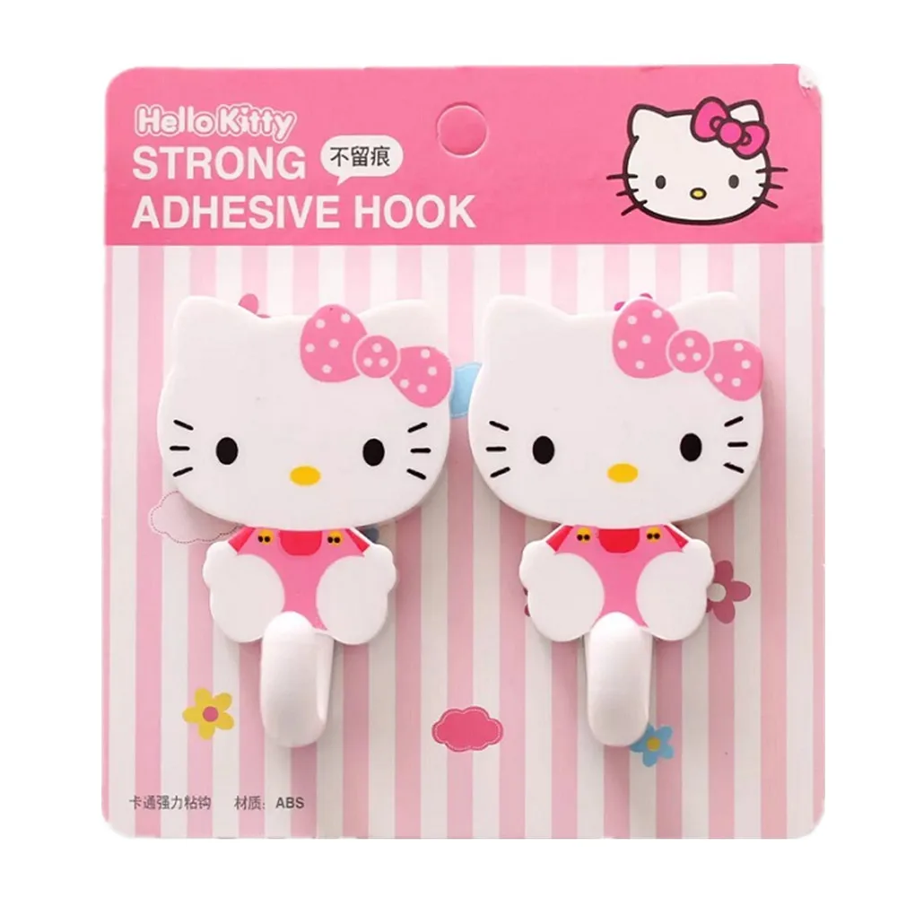 2Pcs Sanrio 헬로 키티 강력한 자기 접착 후크 주방 욕실 문 벽 다기능에 대 한 키 스토리지 옷걸이