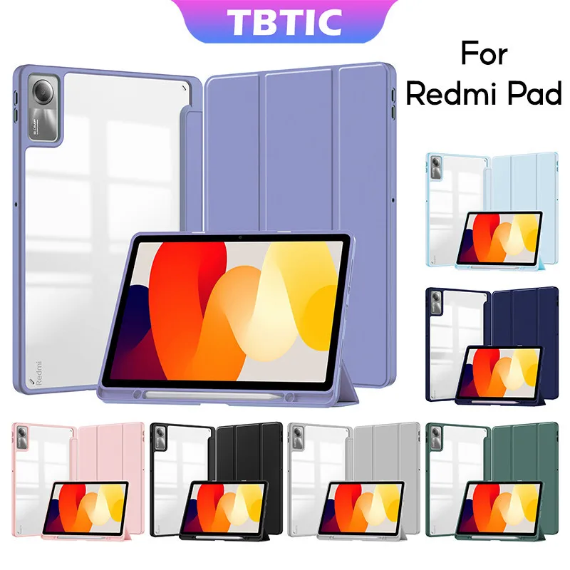Redmi Pad SE 용 TBTIC Awake/Sleep Cover가있는 Xiaomi Redmi Pad SE 용 11 인치 투명 하드 백 케이스