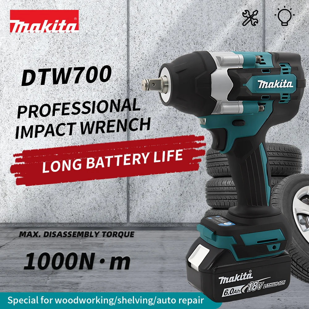 Makita DTW700 브러시리스 전기 렌치 고 토크 18V 무선 드릴 스크루 드라이버 충전식 전기 도구 토크 렌치