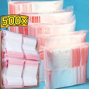 100-500pcs 두꺼운 지퍼 자체 밀봉 가방 플라스틱 투명 재사용 가능한 작은 포장 보석 보관 가방 Reclosable 폴리 가방 파우치