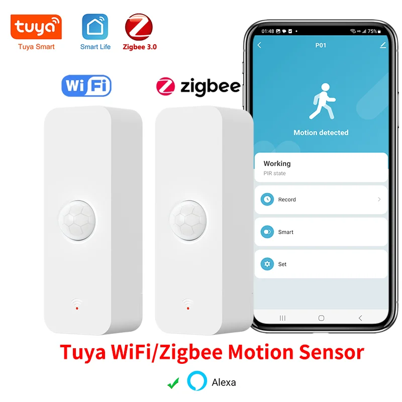 Tuya WiFi Zigbee PIR 모션 센서 스마트 홈 인체 적외선 감지기 보안 스마트 라이프는 Alexa Google 홈과 함께 작동합니다.