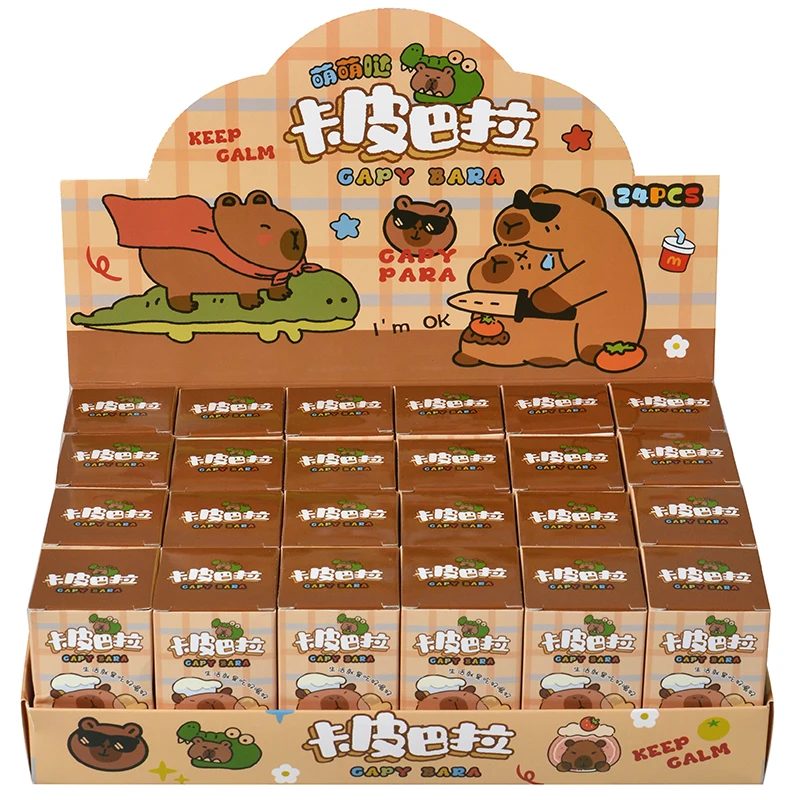 24 개/대 Capybara 그림 블라인드 박스 애니메이션 Capibara 피규어 인형 키 체인 펜던트 장식 장난감 어린이 크리스마스 선물