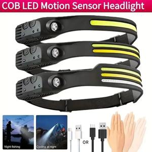 COB LED 센서 헤드 램프 유도 손전등 내장 배터리 USB 충전식 방수 캠핑 낚시 야외 랜턴 토치