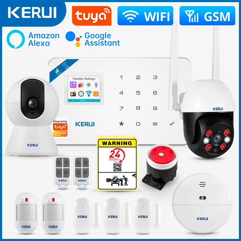 KERUI W181 경보 시스템 보안 홈 WIFI GSM 경보 Tuya 스마트 모션 탐지기 도어 센서 도난 IP 카메라 작업 Alexa Google