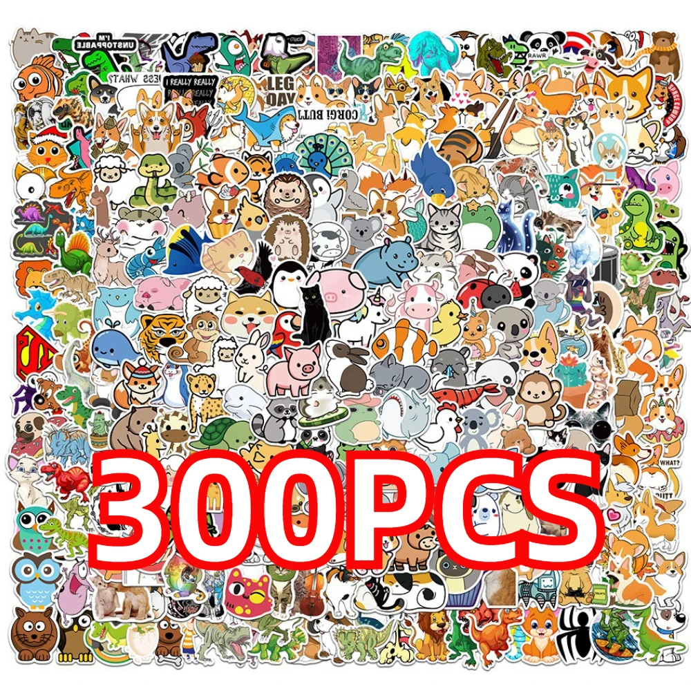100/300PCS 믹스 귀여운 만화 동물 낙서 스티커 DIY 전화 기타 노트북 노트북 가방 컵 방수 스티커 어린이 장난감
