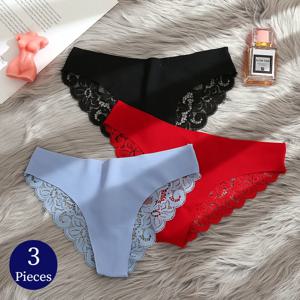 TrowBridge 3PCS 여성 팬티 세트 달콤한 레이스 속옷 부드러운 실크 새틴 란제리 프랑스어 로맨틱 여성 팬티 여성 섹시한 팬티