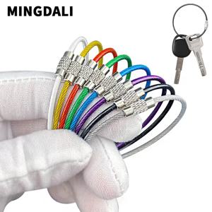 5-10pcs 2mm PVC 코팅 스테인레스 스틸 와이어 키 체인 DIY 열쇠 고리 수하물 태그 로프 15cm 케이블 링 나사 잠금 도구 액세서리