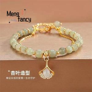 천연 Hetian Jasper 세 가지 삶에는 살구가 있습니다. 이중 살구 잎 팔찌 절묘한 매력 럭셔리 패션 쥬얼리