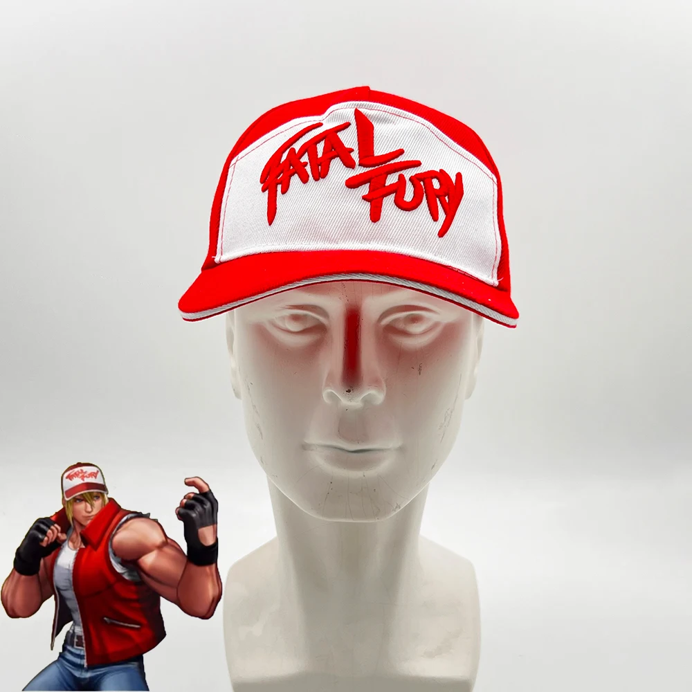 킹 오브 파이터스 Fatal Fury 테리 보가드 코스프레 야구 모자 코스프레 조정 가능한 빨간색 자수 모자 남여 액세서리 소품