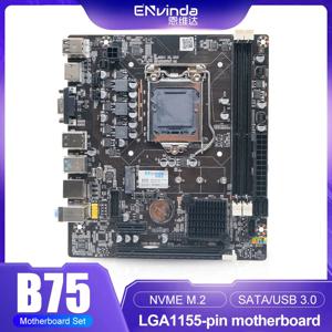 ENVINDA 마더보드 LGA 1155 듀얼 채널 DDR3 메모리 SATA III USB 3.0, 인텔 코어 i7 i5 i3 Xeon CPU B75 메인보드용
