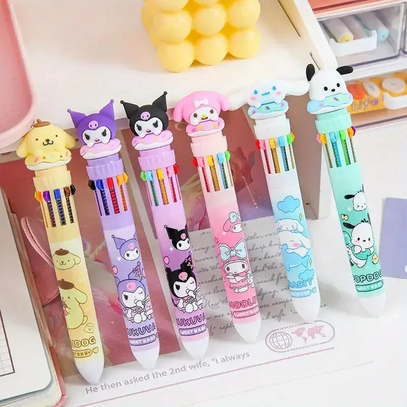 Sanrio 10색 볼펜 세트 - Kuromi Hello Kitty Cinnamoroll Kawaii 0.7mm 젤 펜 학교 사무용품 드로잉 Wr