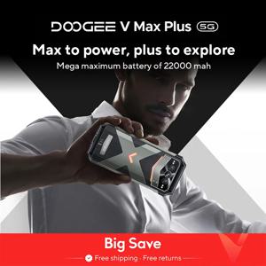 월드 프리미어 DOOGEE V Max Plus 견고한 휴대폰 22000mAh 36GB(16+20) 512GB 200MP 카메라폰 6.58인치 120Hz 크기 7050 Android14