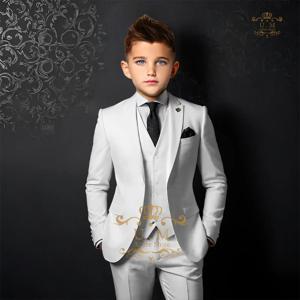 화이트 클래식 소년 3pcs 정장 (자켓 + 조끼 + 바지) 싱글 브레스트 슬림 피트 어린이 맞춤 복장 결혼식 파티 크리스마스 선물