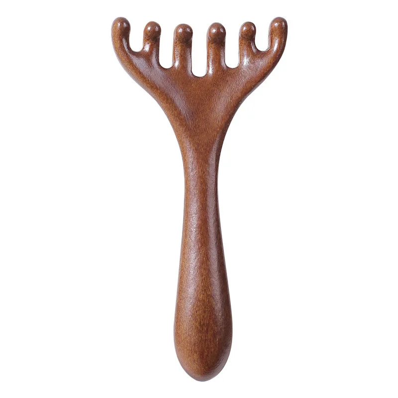 Alwafore 천연 백단 마사지 빗 여섯 발톱 머리 경혈 마사지 Gua Sha 도구 목 얼굴 리프팅 긁는 마사지