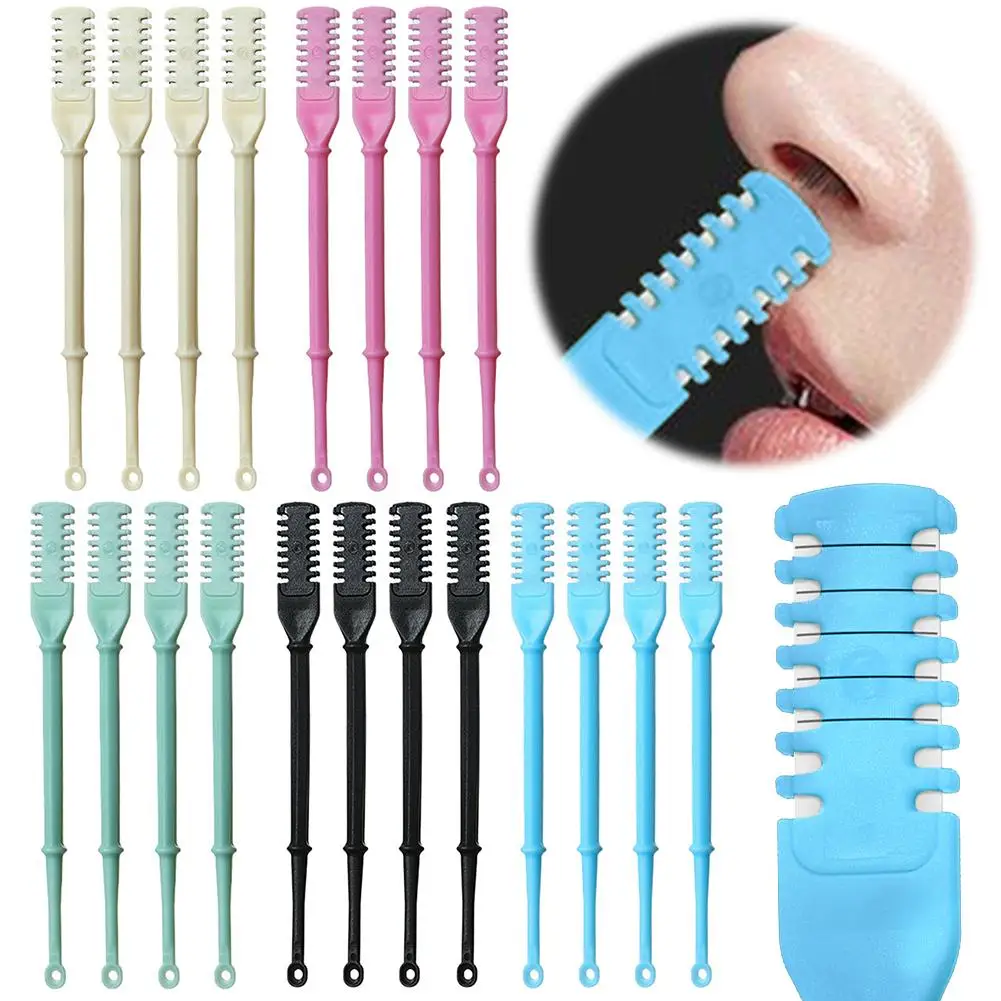4Pcs 비강 헤어 커터 코 헤어 트리머 2-in-1 수동 콧 구멍 제모 도구 양면 제모 액세서리