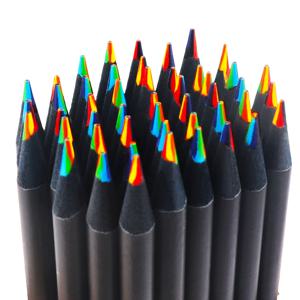 12-48 Pcs 컬러 검은 나무 연필 7 in 1 무지개 그리기 연필 선물 스케치 낙서 색칠 그림 컬러 연필