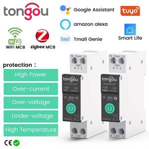 TUYA WiFi/ZigBee MCB 스마트 회로 차단기 과전류 저전압 보호 전력 계량 1-63A 원격 제어 스위치