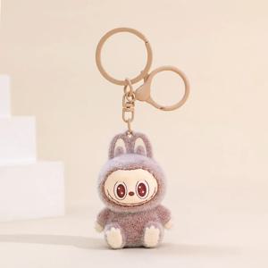 앉아 Labubu 인형 키 체인 외부 이식 Fluff Pvc 전화 장식품 가방 매력 자동차 키 체인 크리스마스 선물