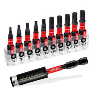 Geinxurn 1 인치 T7-T40 Torx 스크루드라이버 비트 세트, Sase가 있는 충격 터프 마그네틱 S2 합금강 스타 비트