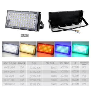 50W LED RGB 홍수 빛 AC220V 야외 투광 조명 IP66 방수 반사판 스포트라이트 빨간색 녹색 파란색 3 색 정원 조명