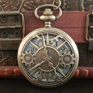골동품 Steampunk 청동 중공 기어 운동 석영 주머니 시계 펜던트 선물 체인 소년 남자