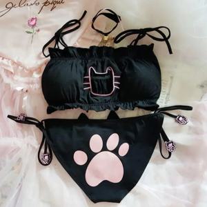일본 애니메이션 고양이 소녀 코스프레 브래지어 팬티 세트 여성 섹시한 란제리 속옷 Intimates Kawaii Lolita Hollow Out Cute Nightwear