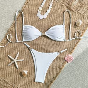 섹시한 삼각형 미니 비키니 세트 마이크로 가죽 끈 솔리드 수영복 여성 수영복 Biquini Bandage Beachwear 수영복 끈 팬티 비키니