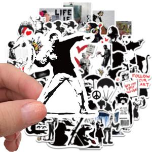 67PCS Banksy 조각 꽃 던지기 스티커 멋진 거리 예술 낙서 데칼 수하물 노트북 스케이트 보드 전화 자전거