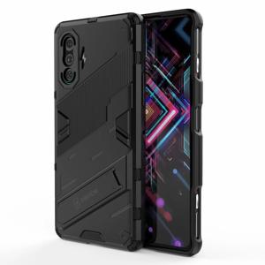 Xiaomi Redmi K40 게임용 킥스탠드 디자인을 갖춘 PC + TPU 안티드롭 하이브리드 휴대폰 케이스 커버 - 블랙