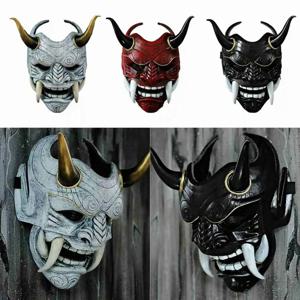 일본 Hannya 악마 마스크 유령 오니 사무라이 노쿠비 레드 Prajna 라텍스 마스크 성인 남녀 공통 할로윈 코스프레 소품