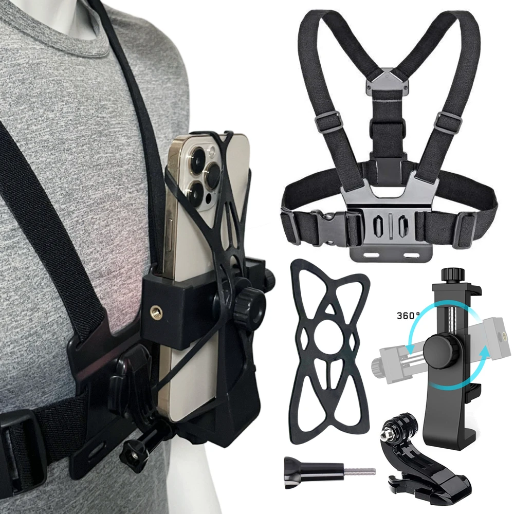 전화 가슴 마운트 스트랩 벨트 하네스 360 모바일 휴대 전화 클립 홀더 아이폰 13 Xiaomi 삼성 Gopro 영웅 10 9 8 7