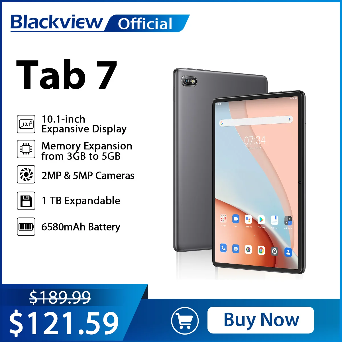 Blackview Tab 7 태블릿 10.1 인치 1280X800 안드로이드 11 6580mAh 3GB 32GB 4G WIFI LTE 태블릿 Kindle Ebook Type-C