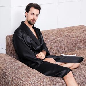 대형 남성 가운 기모노 목욕 가운 가운 포켓 블랙 실크 새틴 잠옷 Nightwear 봄 여름 Homewear 5XL 6XL 7XL