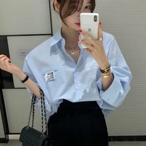 긴소매 셔츠 여성 여름 기본 스타일 긴소매 루즈핏 기본 스타일 칼라 패치워크 셔츠 블라우스 상의 셔츠 블라우스 상의 셔츠