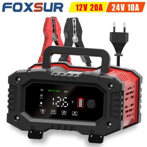 FOXSUR 2024 12V/24V 20A 자동차 배터리 충전기(LED 포함), AGM/LA/LiFePO4용 펄스 수리 겨울 모드, 트럭 오토바이용 휴대용