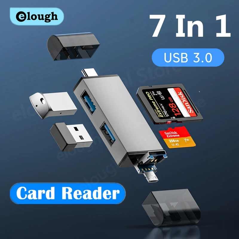Elough 7 In 1 다기능 Usb 3.0 카드 리더기 마이크로 TF SD 카드 메모리 리더기 USB 플래시 드라이브 유형 C 카드 어댑터 OTG