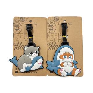 Kawaii 상어 고양이 디자인 수하물 태그 여성 여행 액세서리 만화 PVC 수하물 라벨 남성 휴대용 안티 손실 주소 이름 태그