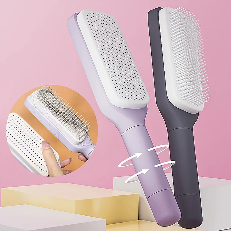 여성용 셀프 클리닝 헤어 브러시, 원키 클리닝 헤어 브러시, 탈모 에어백 두피 마사지 빗, 정전기 방지 헤어 브러시