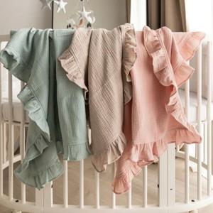 유기농 면화 아기 담요 신생아 모슬린 Swaddle 아기 랩 거즈 프릴 담요 침구 항목 아기 액세서리