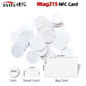 5YOA 100pcs NFC 카드 Ntag215 카드 동전 배지 215 칩 키 13.56MHz 초경량 범용 ISO IEC14443A 25mm 방수 PVC