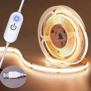 COB 조명 LED 스트립 터치 조광기 유연한 다이오드 테이프 5V USB 선형 실내 조명 램프 룸 DIY TV 미러 백라이트 벽 장식