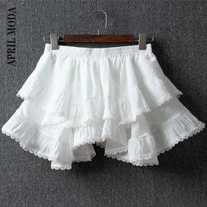 불규칙한 프릴 카와이 미니 여름 스커트 여성 Faldas Mujer De Moda 패치 워크 레이스 Jupe Korean Saia Fashion Sweet White 스커트
